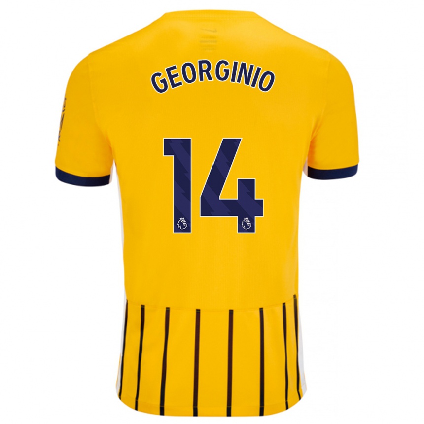 Enfant Football Maillot Georginio Rutter #14 Doré Bleu À Fines Rayures Tenues Extérieur 2024/25 Canada