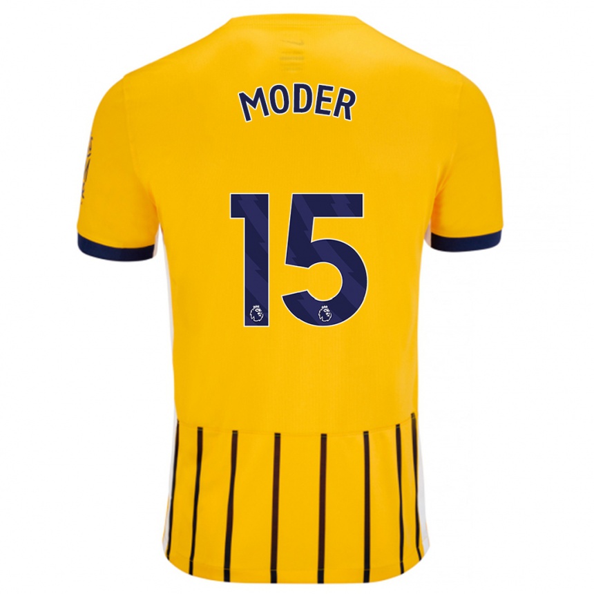 Enfant Football Maillot Jakub Moder #15 Doré Bleu À Fines Rayures Tenues Extérieur 2024/25 Canada