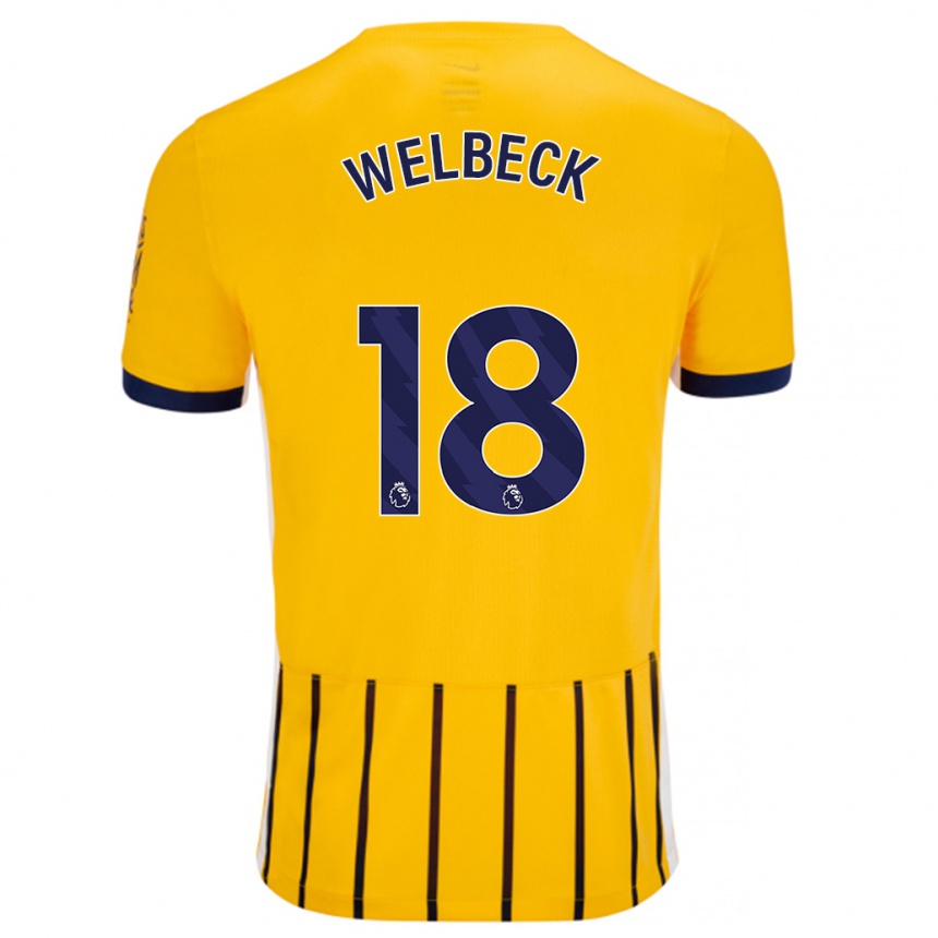 Kids Football Danny Welbeck #18 Gold Blue Pinstripes Away Jersey 2024/25 T-Shirt Canada