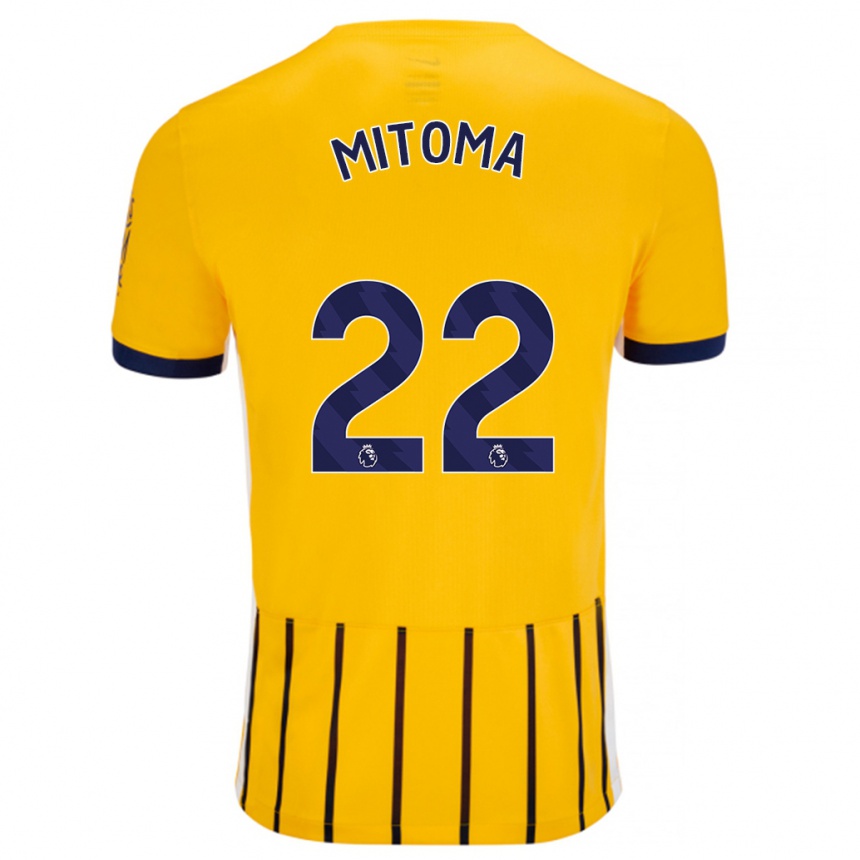 Kids Football Kaoru Mitoma #22 Gold Blue Pinstripes Away Jersey 2024/25 T-Shirt Canada