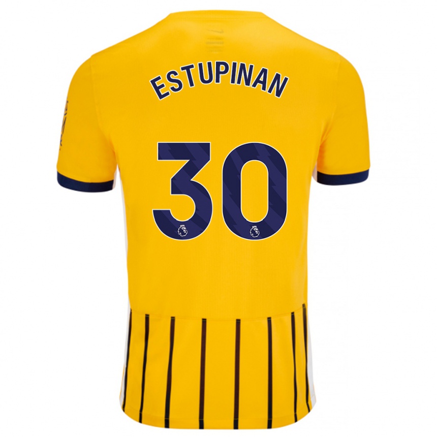 Enfant Football Maillot Pervis Estupiñán #30 Doré Bleu À Fines Rayures Tenues Extérieur 2024/25 Canada