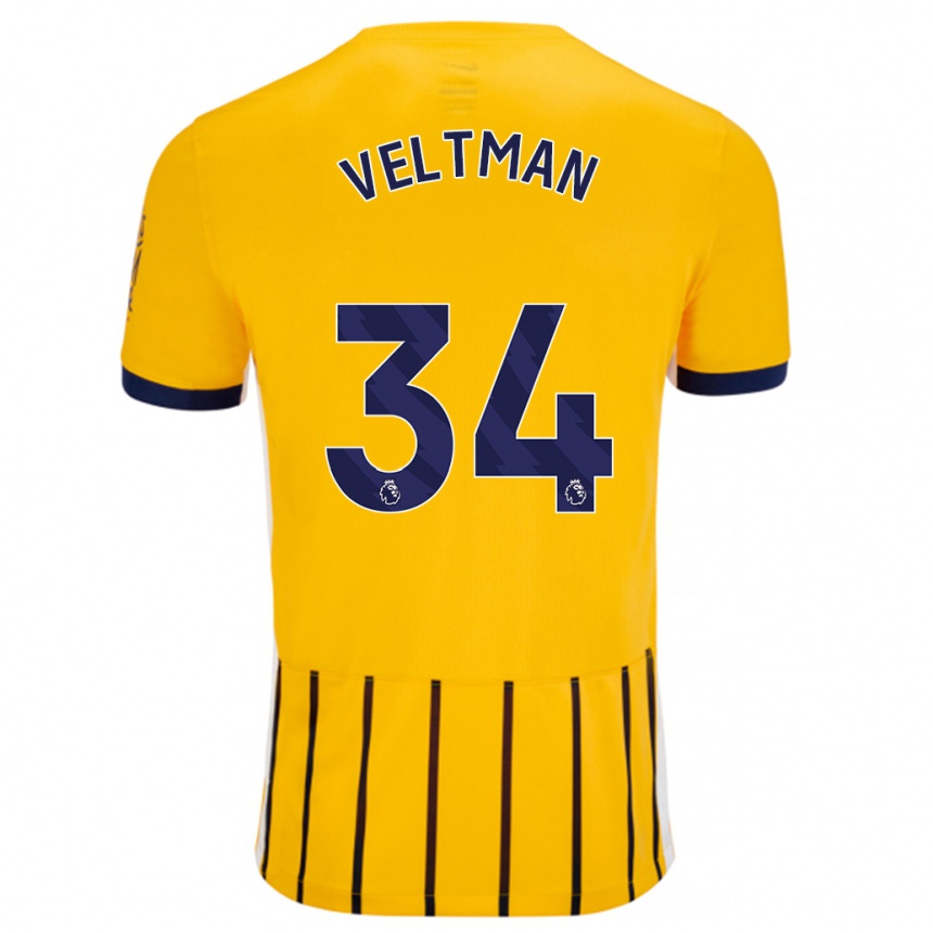 Kids Football Joël Veltman #34 Gold Blue Pinstripes Away Jersey 2024/25 T-Shirt Canada