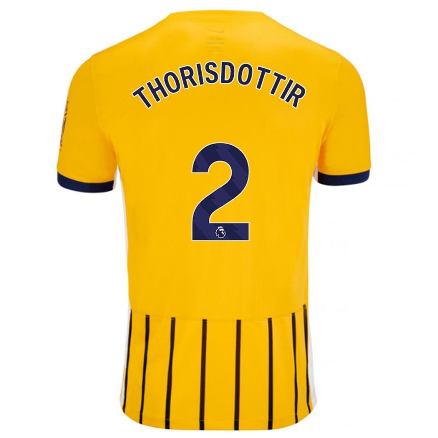 Enfant Football Maillot Maria Thorisdottir #2 Doré Bleu À Fines Rayures Tenues Extérieur 2024/25 Canada