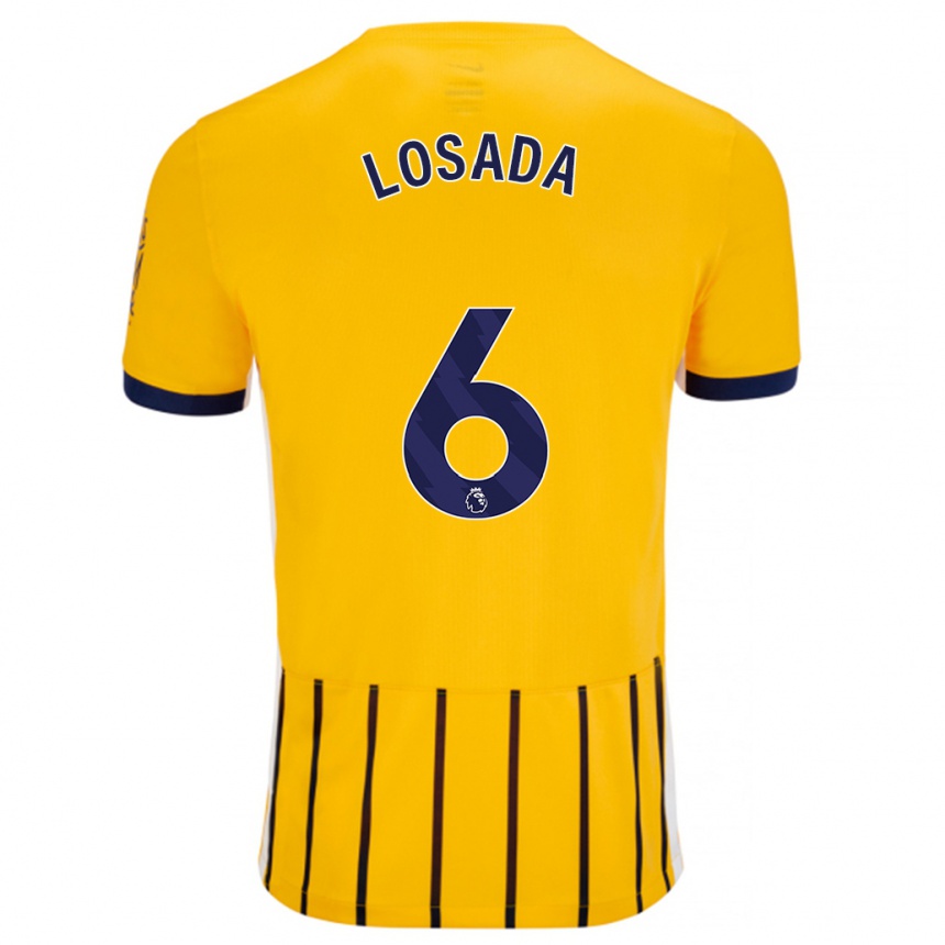 Enfant Football Maillot Vicky Losada #6 Doré Bleu À Fines Rayures Tenues Extérieur 2024/25 Canada