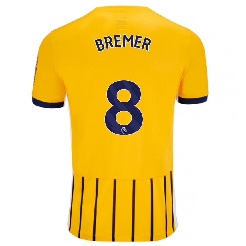 Enfant Football Maillot Pauline Bremer #8 Doré Bleu À Fines Rayures Tenues Extérieur 2024/25 Canada