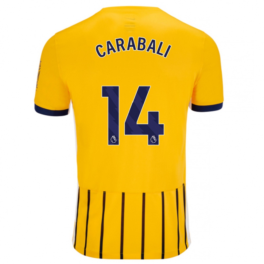 Enfant Football Maillot Jorelyn Andrea Carabalí Martínez #14 Doré Bleu À Fines Rayures Tenues Extérieur 2024/25 Canada