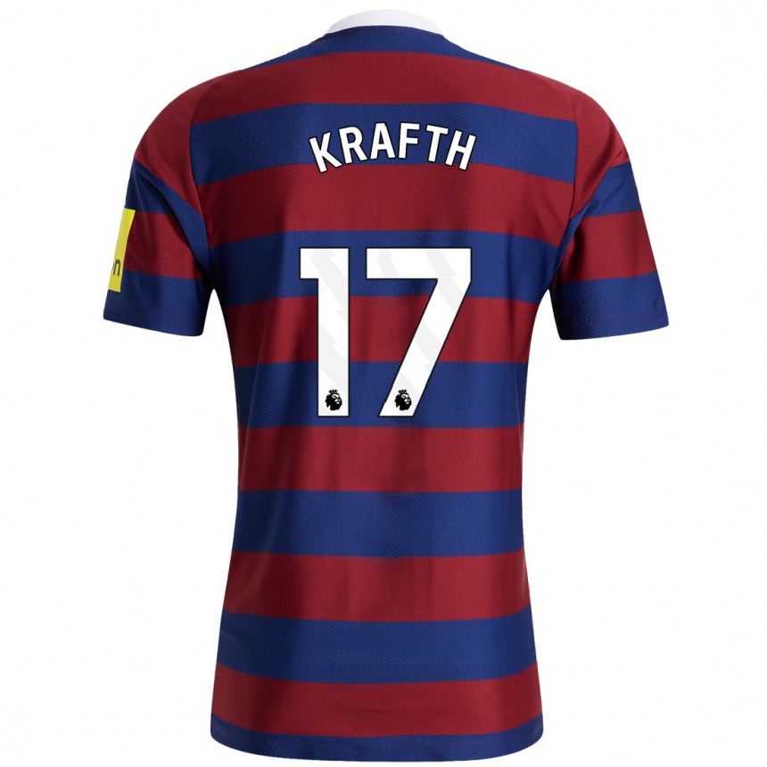 Kids Football Emil Krafth #17 Burgundy Navy Blue Away Jersey 2024/25 T-Shirt Canada