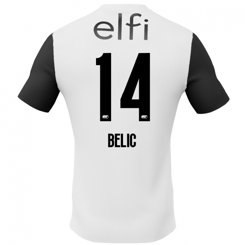 Kids Football Kristijan Belic #14 White Black Away Jersey 2024/25 T-Shirt Canada