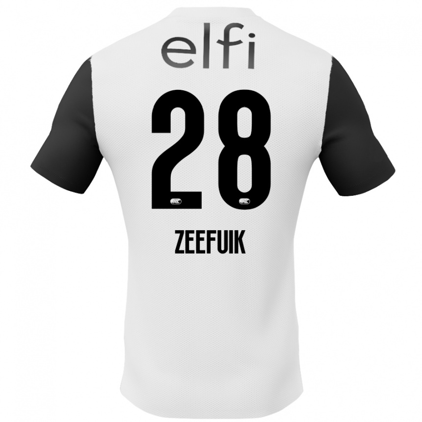 Kids Football Lequincio Zeefuik #28 White Black Away Jersey 2024/25 T-Shirt Canada