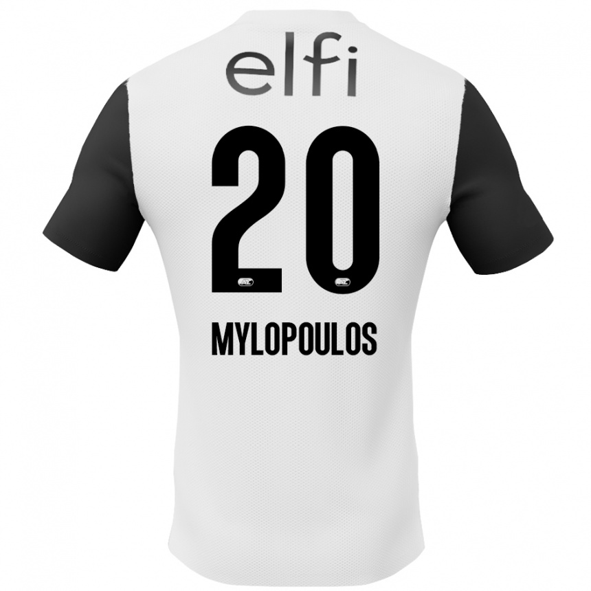 Kids Football Marios Mylopoulos #20 White Black Away Jersey 2024/25 T-Shirt Canada