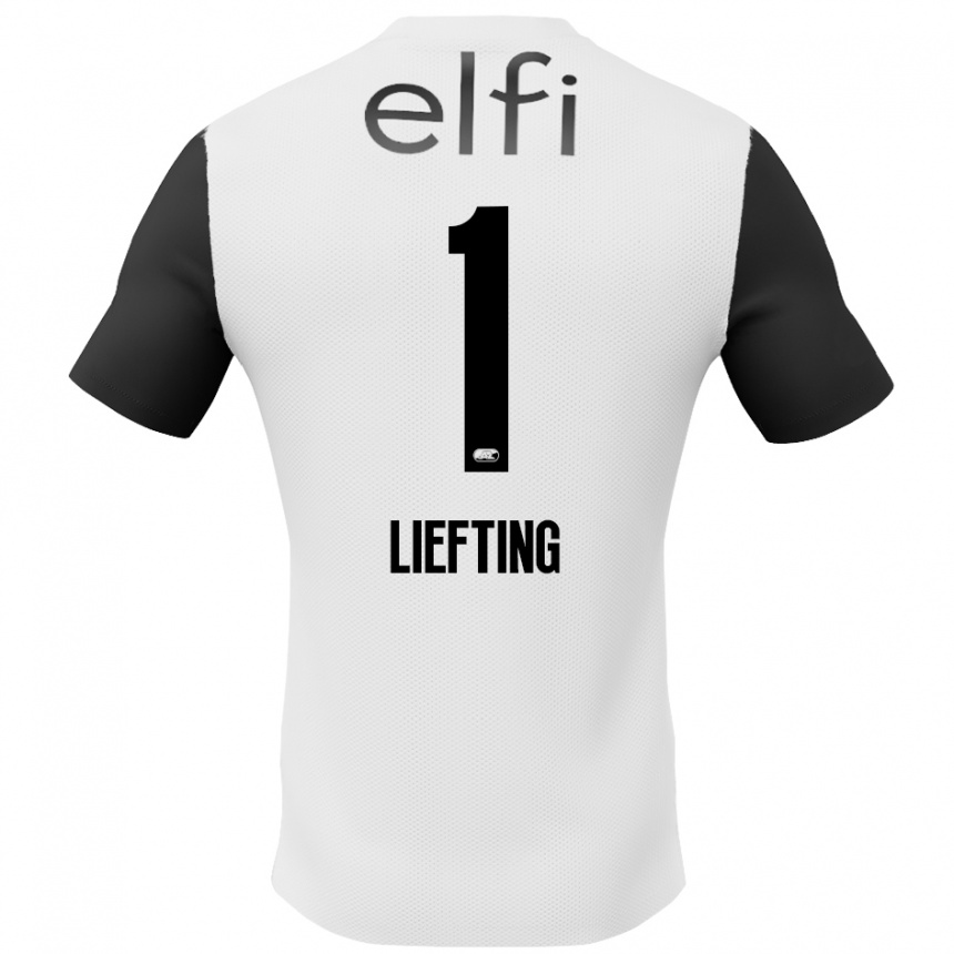 Kids Football Femke Liefting #1 White Black Away Jersey 2024/25 T-Shirt Canada