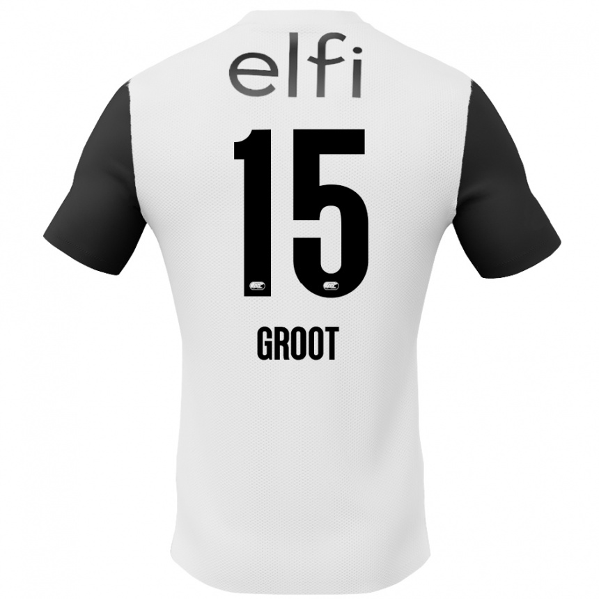 Kids Football Pleun Groot #15 White Black Away Jersey 2024/25 T-Shirt Canada