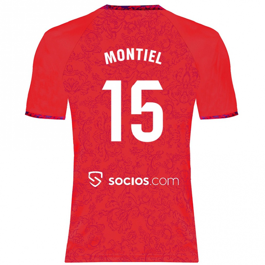 Kids Football Gonzalo Montiel #15 Red Away Jersey 2024/25 T-Shirt Canada