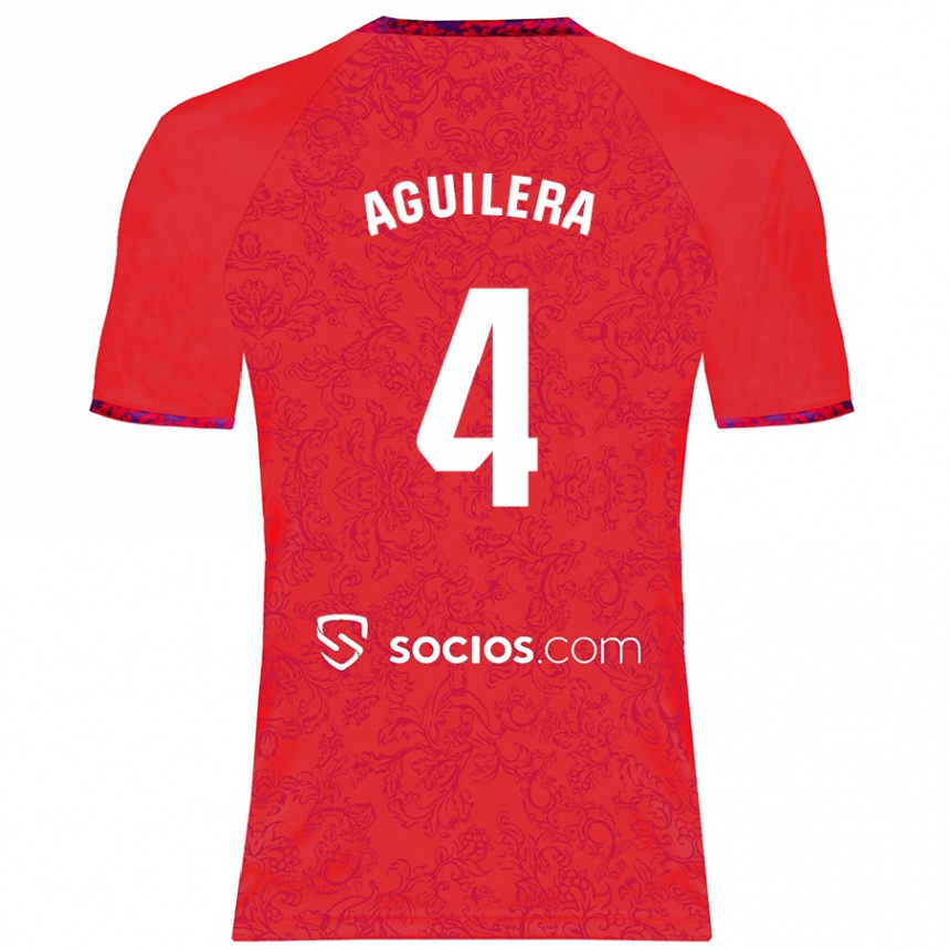 Kids Football Juanan Aguilera #4 Red Away Jersey 2024/25 T-Shirt Canada