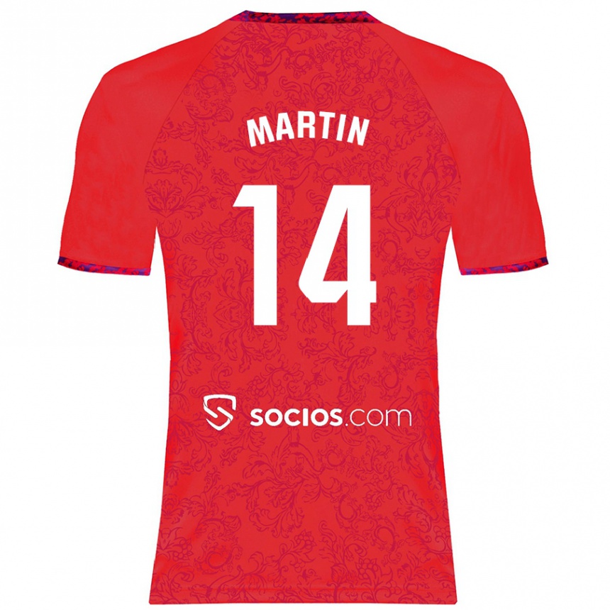 Kids Football Nazareth Martín #14 Red Away Jersey 2024/25 T-Shirt Canada