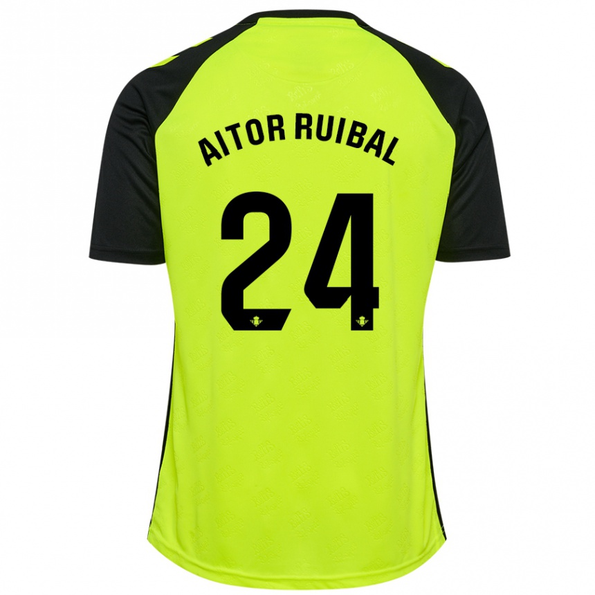 Kids Football Aitor Ruibal #24 Fluorescent Yellow Black Away Jersey 2024/25 T-Shirt Canada