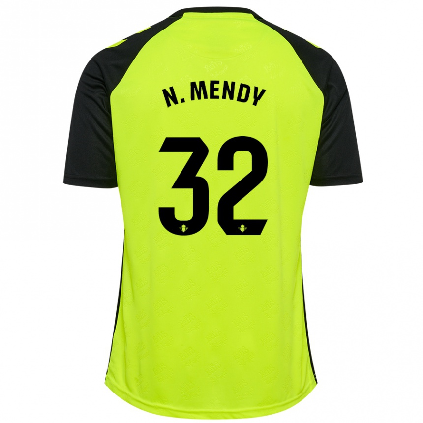 Kids Football Nobel Mendy #32 Fluorescent Yellow Black Away Jersey 2024/25 T-Shirt Canada