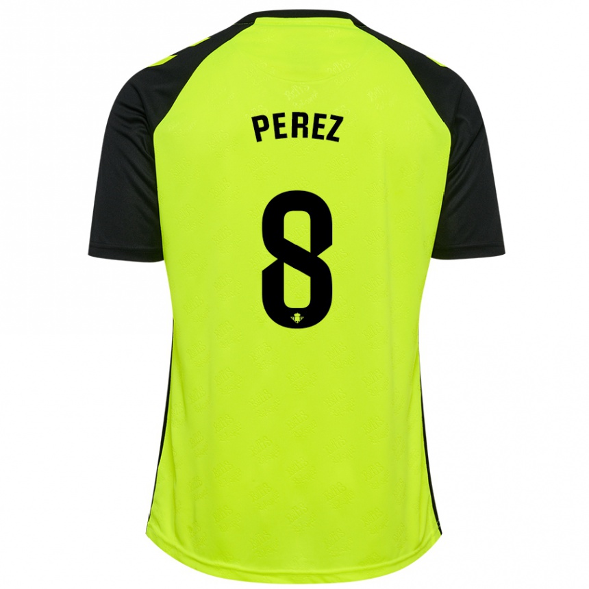 Kids Football Dani Pérez #8 Fluorescent Yellow Black Away Jersey 2024/25 T-Shirt Canada