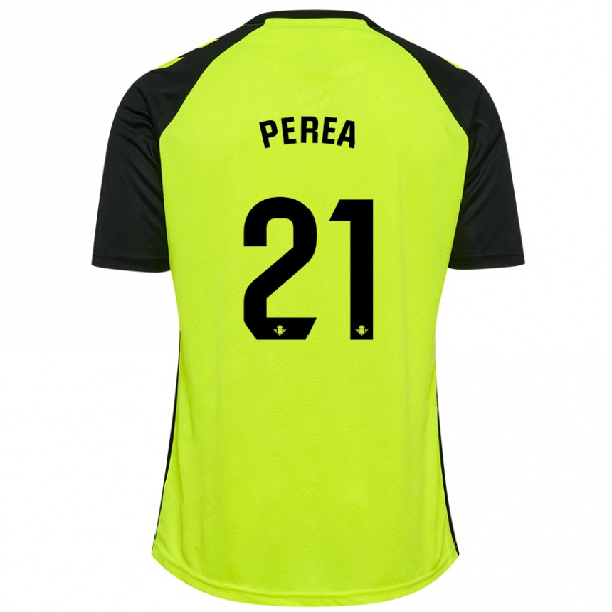 Kids Football Paula Perea #21 Fluorescent Yellow Black Away Jersey 2024/25 T-Shirt Canada