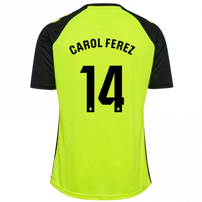 Kids Football Carolina Férez Méndez #14 Fluorescent Yellow Black Away Jersey 2024/25 T-Shirt Canada