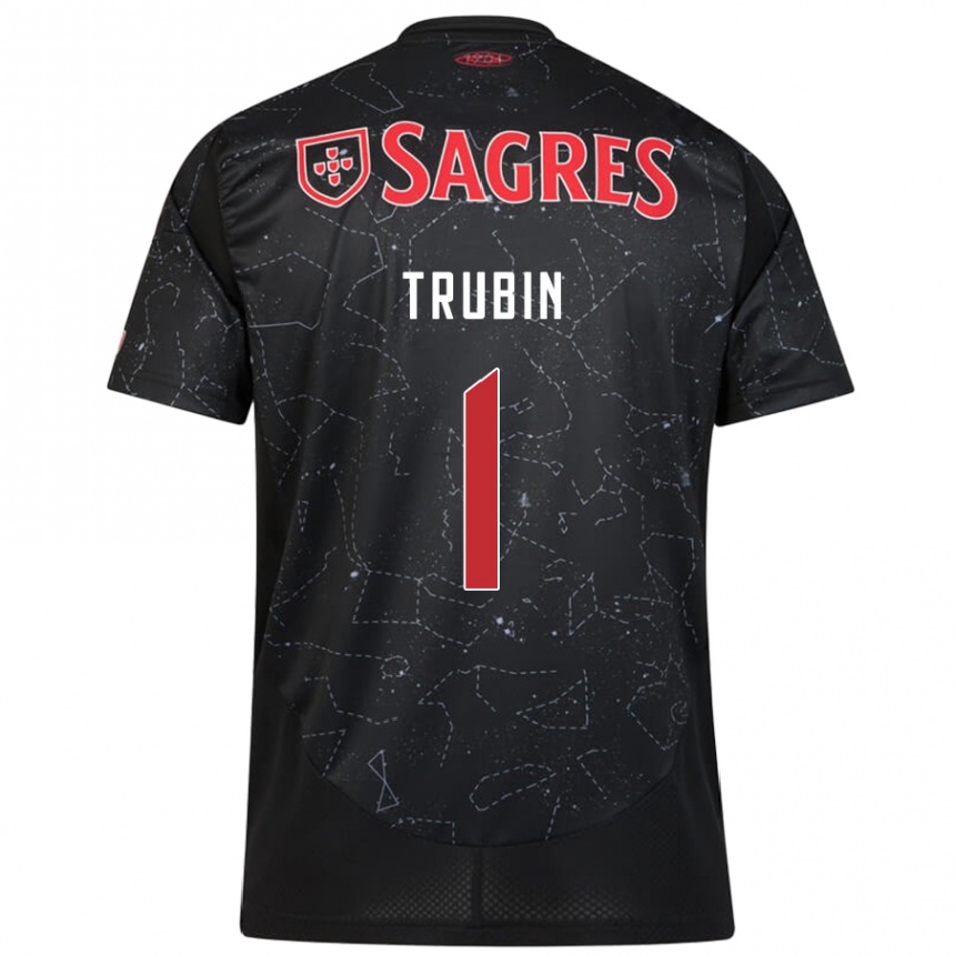 Kids Football Anatoliy Trubin #1 Black Red Away Jersey 2024/25 T-Shirt Canada