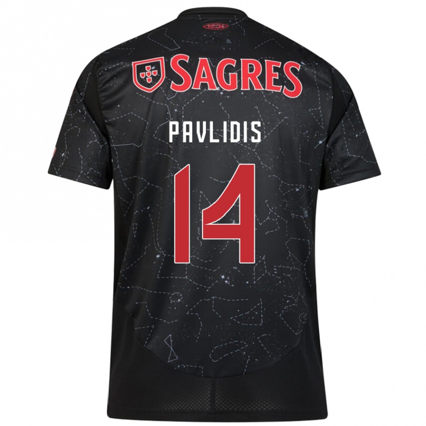 Kids Football Vangelis Pavlidis #14 Black Red Away Jersey 2024/25 T-Shirt Canada