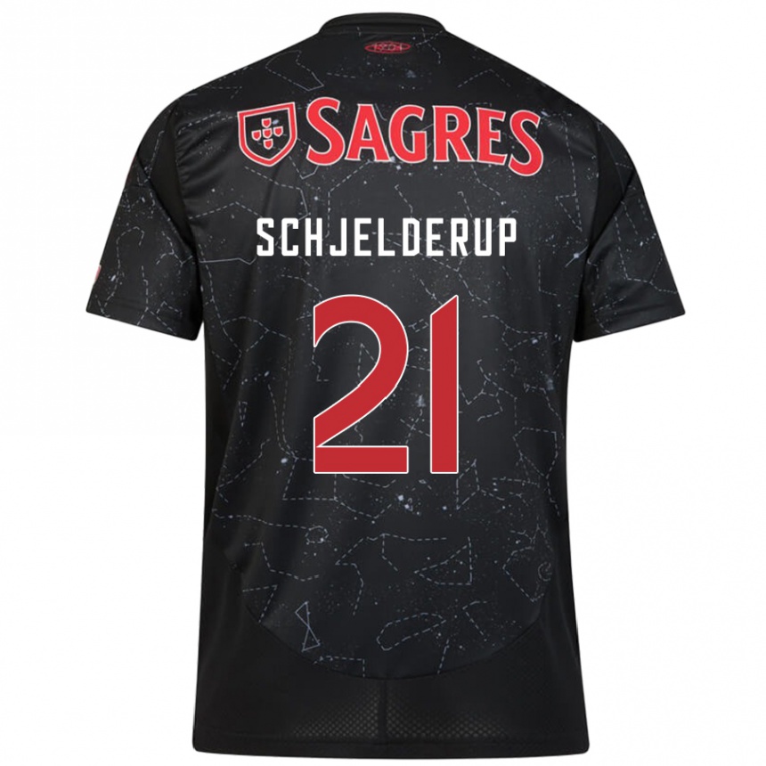 Kids Football Andreas Schjelderup #21 Black Red Away Jersey 2024/25 T-Shirt Canada