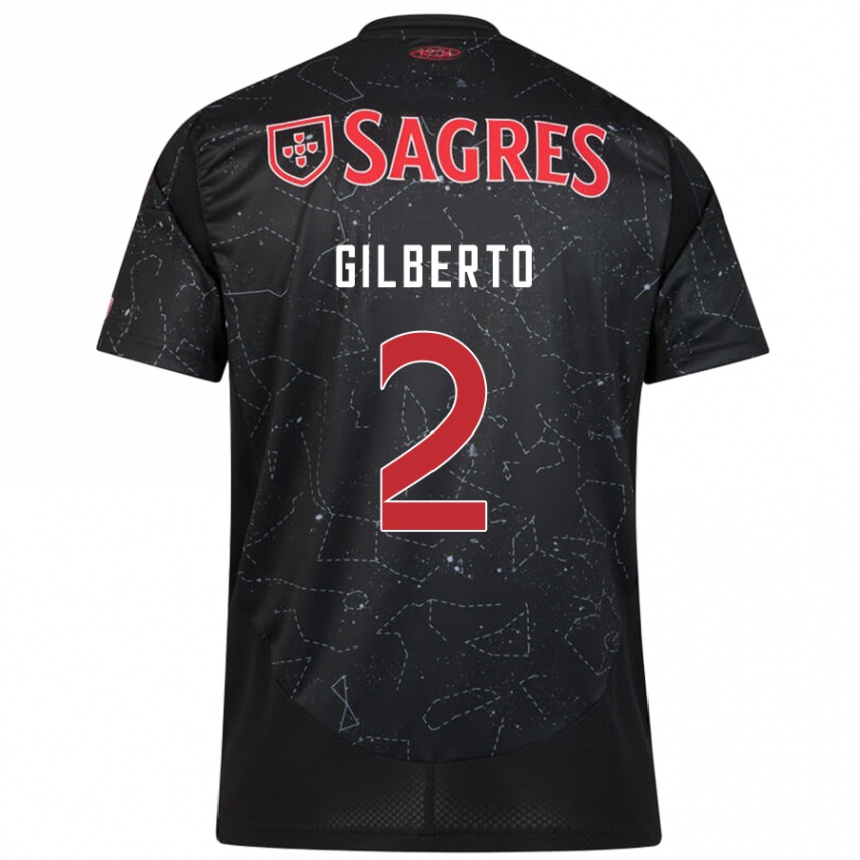 Kids Football Gilberto #2 Black Red Away Jersey 2024/25 T-Shirt Canada