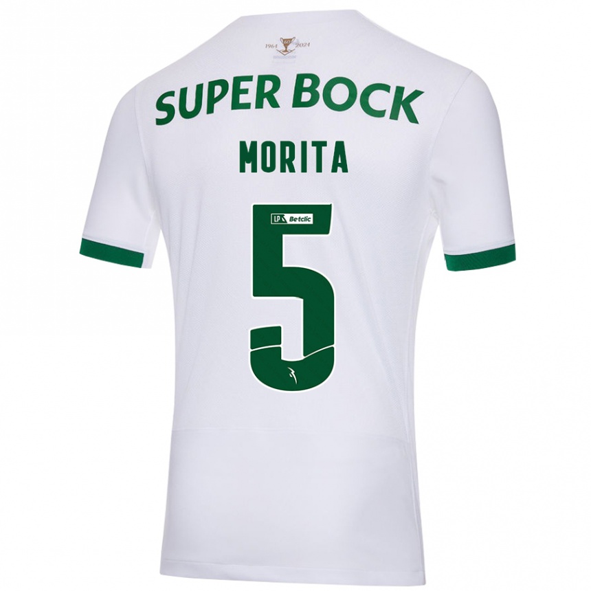 Enfant Football Maillot Hidemasa Morita #5 Blanc Vert Tenues Extérieur 2024/25 Canada