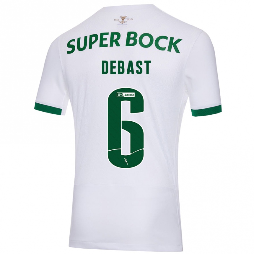 Kids Football Zeno Debast #6 White Green Away Jersey 2024/25 T-Shirt Canada