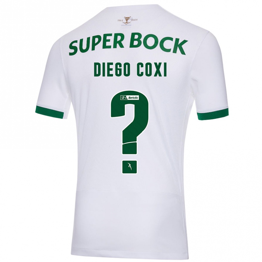 Kids Football Diego Coxi #0 White Green Away Jersey 2024/25 T-Shirt Canada