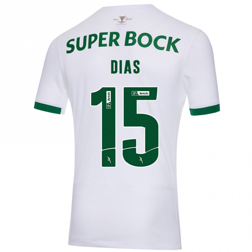 Kids Football Rodrigo Dias #15 White Green Away Jersey 2024/25 T-Shirt Canada