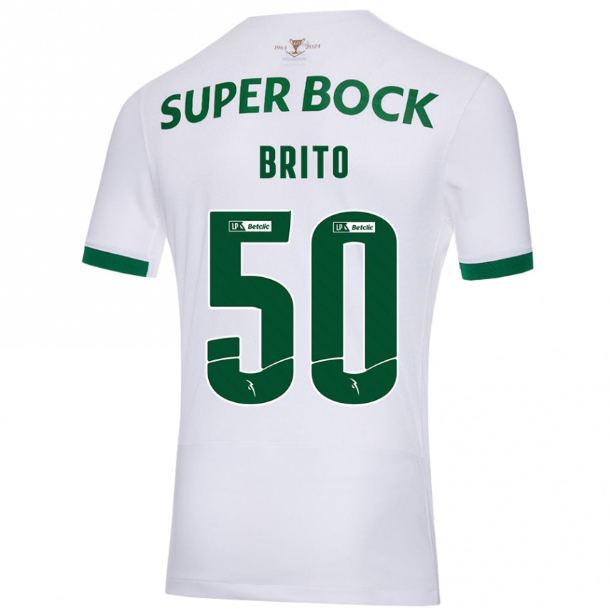 Kids Football Alexandre Brito #50 White Green Away Jersey 2024/25 T-Shirt Canada