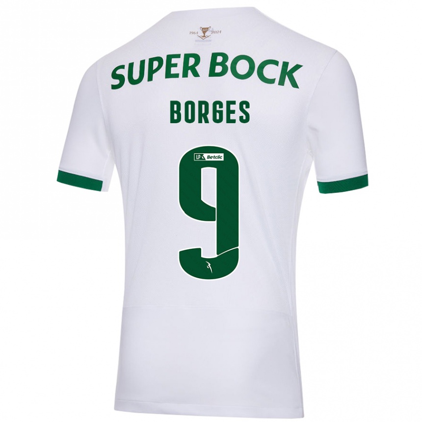 Kids Football Ana Borges #9 White Green Away Jersey 2024/25 T-Shirt Canada