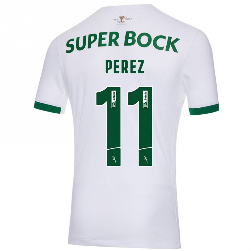 Kids Football Brenda Pérez #11 White Green Away Jersey 2024/25 T-Shirt Canada