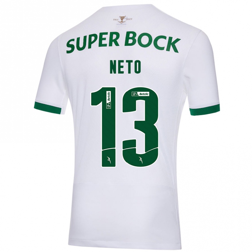 Kids Football Luís Neto #13 White Green Away Jersey 2024/25 T-Shirt Canada