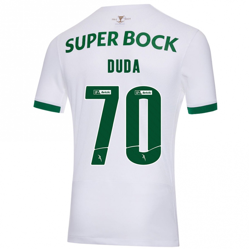 Kids Football Dudá #70 White Green Away Jersey 2024/25 T-Shirt Canada