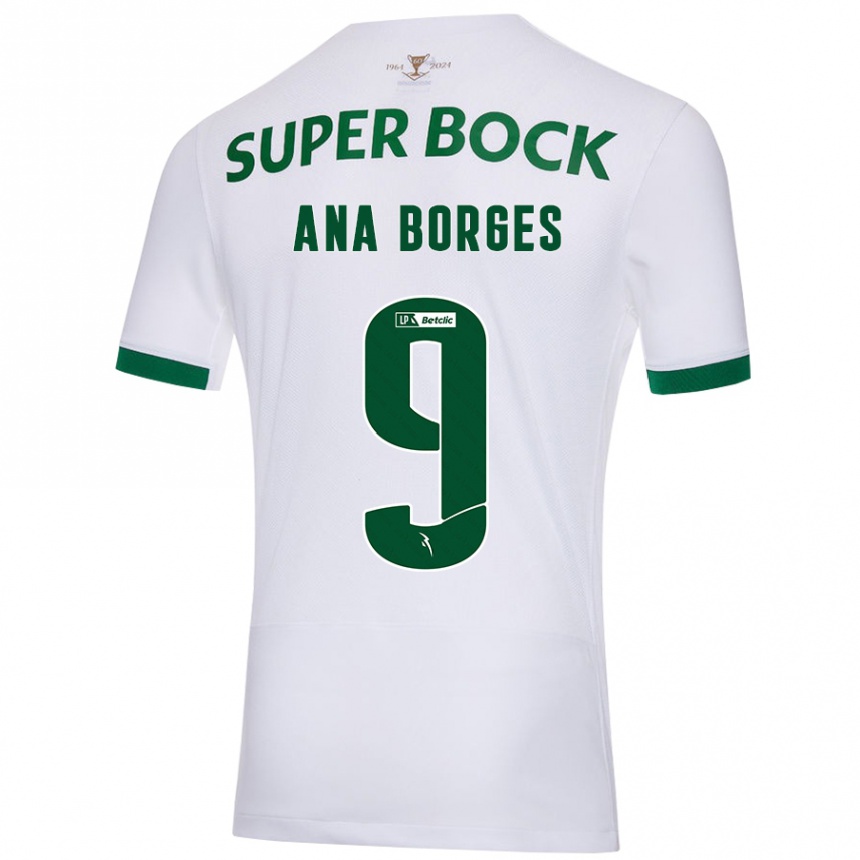 Kids Football Ana Catarina Marques Borges #9 White Green Away Jersey 2024/25 T-Shirt Canada