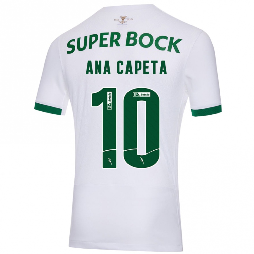 Kids Football Ana Capeta #10 White Green Away Jersey 2024/25 T-Shirt Canada