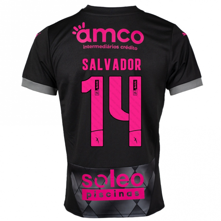 Kids Football João Salvador #14 Black Pink Away Jersey 2024/25 T-Shirt Canada