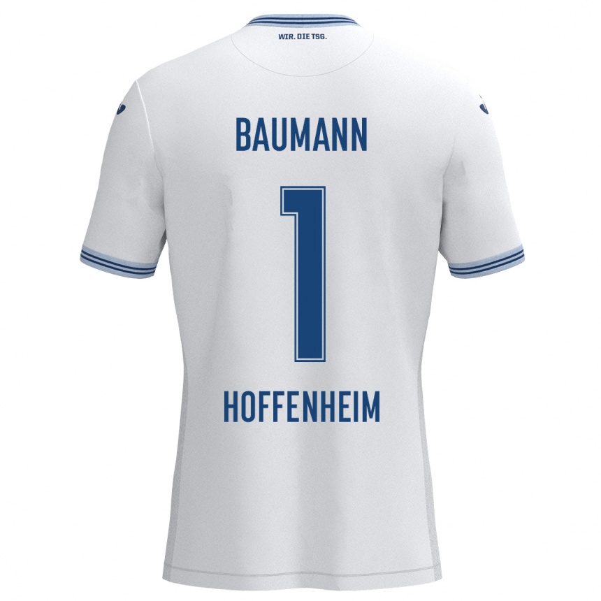 Kids Football Oliver Baumann #1 White Blue Away Jersey 2024/25 T-Shirt Canada