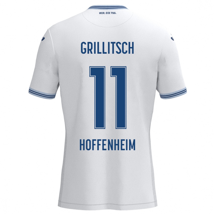 Kids Football Florian Grillitsch #11 White Blue Away Jersey 2024/25 T-Shirt Canada