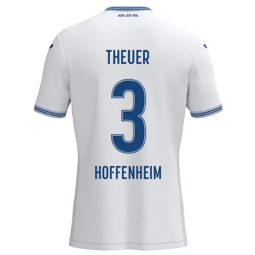 Kids Football Maximilian Theuer #3 White Blue Away Jersey 2024/25 T-Shirt Canada