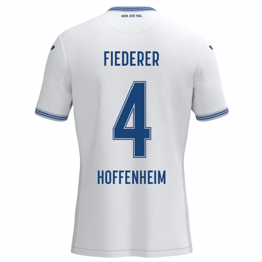 Kids Football Tom Fiederer #4 White Blue Away Jersey 2024/25 T-Shirt Canada