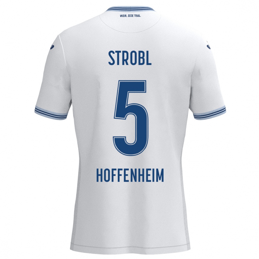 Kids Football Lars Strobl #5 White Blue Away Jersey 2024/25 T-Shirt Canada