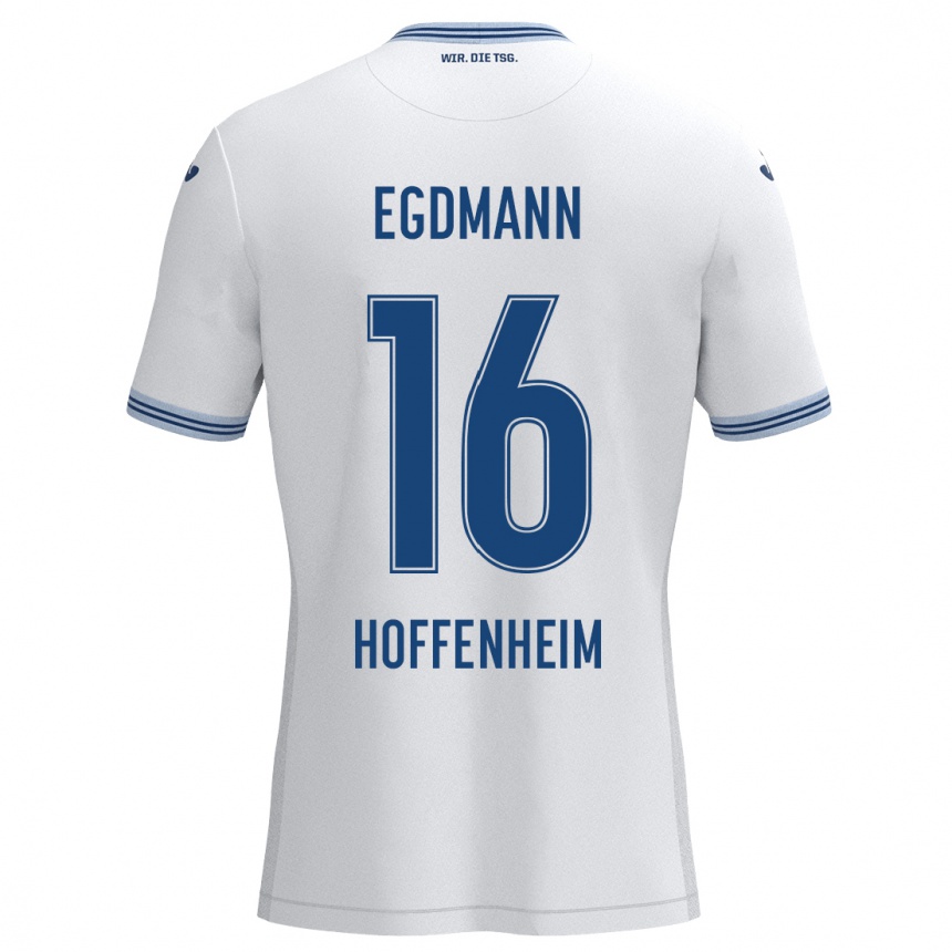 Kids Football Mika Egdmann #16 White Blue Away Jersey 2024/25 T-Shirt Canada