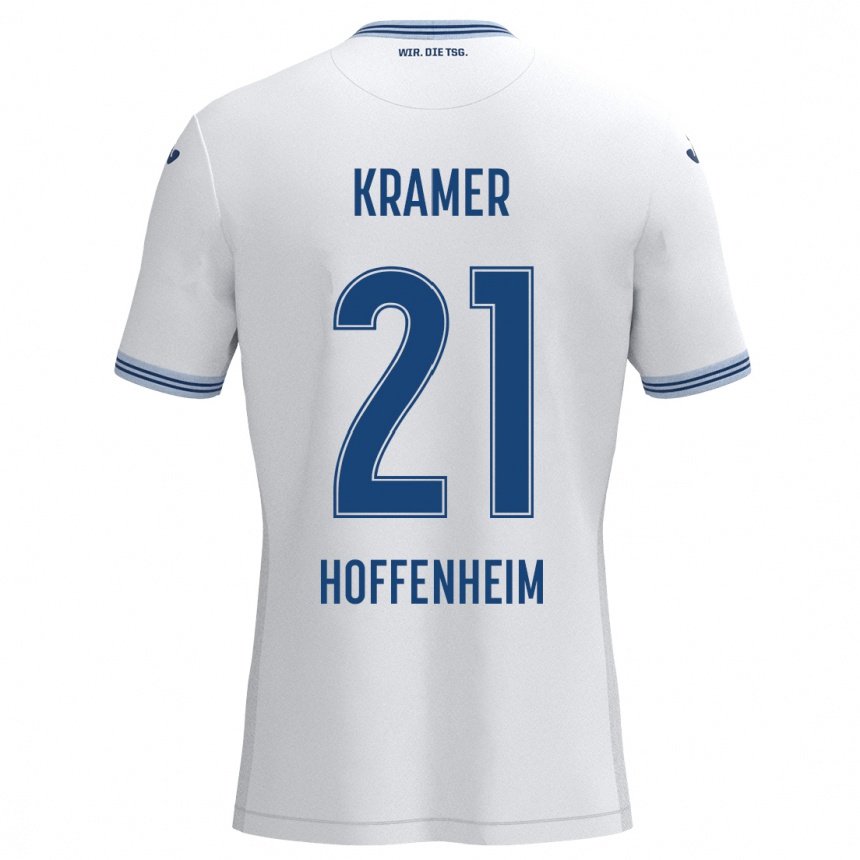 Kids Football Emil Kramer #21 White Blue Away Jersey 2024/25 T-Shirt Canada