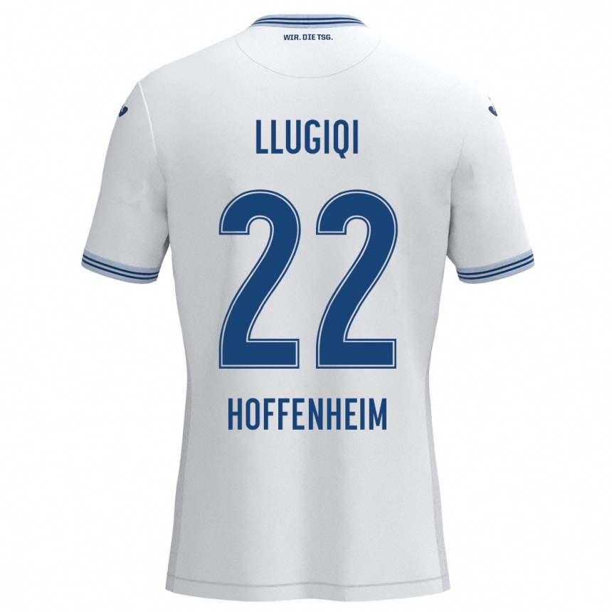 Kids Football Arian Llugiqi #22 White Blue Away Jersey 2024/25 T-Shirt Canada