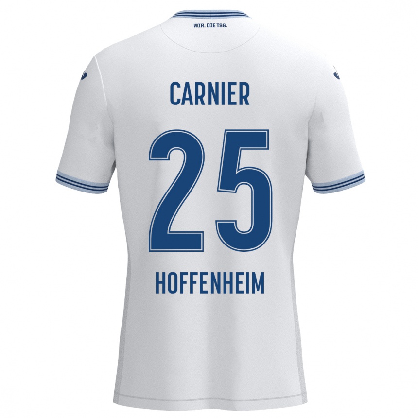 Kids Football Alekseï Carnier #25 White Blue Away Jersey 2024/25 T-Shirt Canada