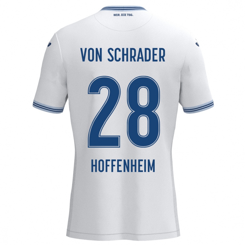 Kids Football Lina Von Schrader #28 White Blue Away Jersey 2024/25 T-Shirt Canada